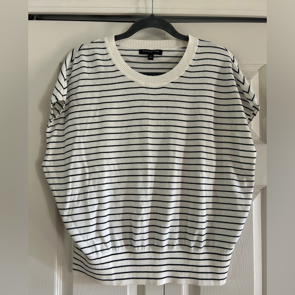 Banana Republic Sweater Black White Stripe Sleeveless Womens Size S Cotton Blend